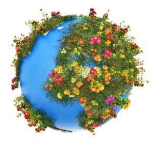 kukkatilaukset ulkomaille-sivun koristeellinen kukista tehty maapallo